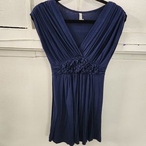 Navy stretch cap shoulder dress